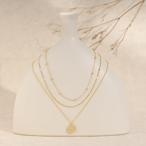 Layered Necklaces for Women, Dainty 14K Gold Plated Circle Peadant Chain Necklace Set Simple Paperclip Stacked Necklaces for Women Trendy Gold Jewelry - color: set2