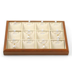 12 Grids Solid Wood Necklace Jewelry Tray Microfiber Bracelet Chain Pendant Drawer Holder With Removable Jewellery Cards for Storage Display (Cream White) - style: 12 Grid with Insert