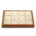 12 Grids Solid Wood Necklace Jewelry Tray Microfiber Bracelet Chain Pendant Drawer Holder With Removable Jewellery Cards for Storage Display (Cream White) - style: 12 Grid with Insert