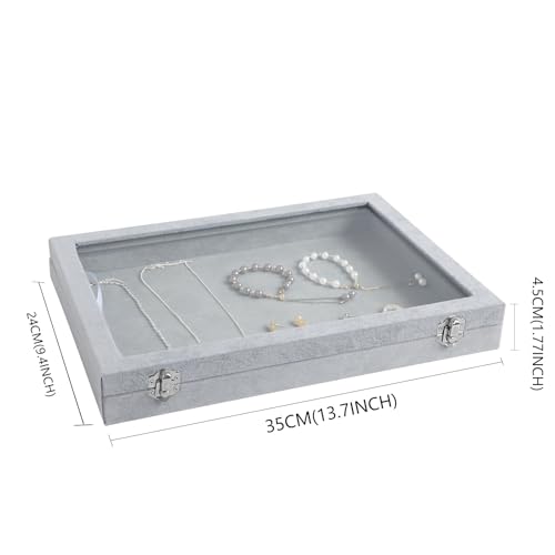 Wudygirl Velvet Jewelry Organizer Empty Jewelry Tray Organizer Jewelry Box Storage Case Display Necklaces Earring Stackable Tray Containers Clear Lid (DIY Box) - style: Empty Tray