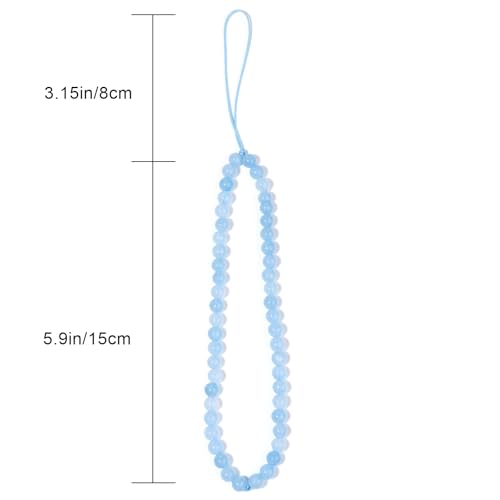 Semi-Precious Gem Stones Beaded Phone Charm Cell Phone Lanyard Wrist Strap Handmade Natural Gemstone Phone Chain string - color: Aquamarine