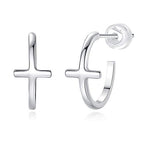 Me&Hz Gold Huggie Earrings Small Huggie Hoop Earrings for Women 14K Gold Plated Hypoallergenic Cubic Zirconia Huggies Mini Silver Hoop Earring for Women - color: Silver,Cross