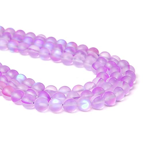 6mm Purple Matte Aurora Crystal Glass Beads Frosted Glitter Shining Mermaid Round Loose Beads Moonstone for Jewelry Making DIY Bracelet Necklace Earrings - color: Purple, size: 6mm