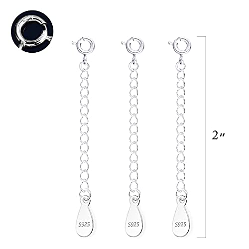 3 Pcs Necklace Extender, 925 Sterling Silver Extension for Jewelry Necklace Bracelet Anklet Extenders for Women Jewelry Making Chains 2 inch, Silver - color: 3 Silver Extension Chains