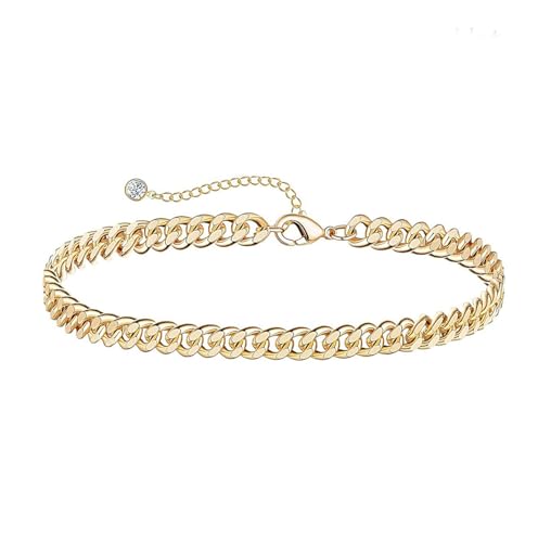 DEARMAY 14K Gold Plated Ankle Bracelets Set for Women Waterproof, Anklets for Women Cuban Link Layered Pack Jewelry Gift - color: Gold Anklet-O