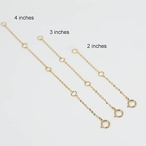 14K Solid Gold Necklace Extender Real Bracelet Extender 2 3 4 Inch Durable Adjustable Chain Gold Anklets Extension for Women 2" 3" 4" (14K Yellow Gold-2 IN) - color: 14K Yellow Gold-2 IN