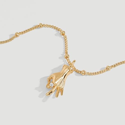 Fettero Dainty Gold Necklace for Women - 14K Gold Plated Hand Pendant Neckalces Gifts for Friends Hand Sign Language Trendy Charm Gesture Necklace Jewelry Gift - style: OK