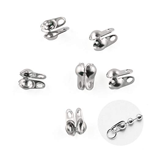 E-outstanding 200-Pack Clamshell Endcap Calottes Crimp End Cap Connector Clasp Fitting Ball Chain Calotte End Crimps Beads Connector Components for DIY Jewelry Making 3.2mm, Silver - color: Silver