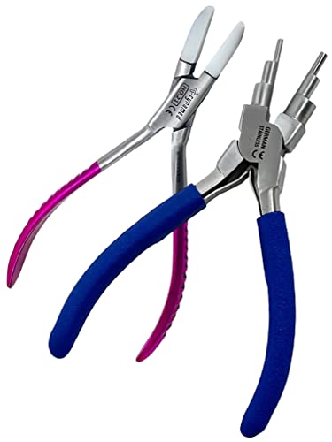 Premium German 2 EA Jewelry Pliers Including 6 in 1 Bail Making Pliers Jewelry Bail Pliers,Nylon Nose Pliers for Jewelry Making Beading Looping Shaping Wire DIY Crafts