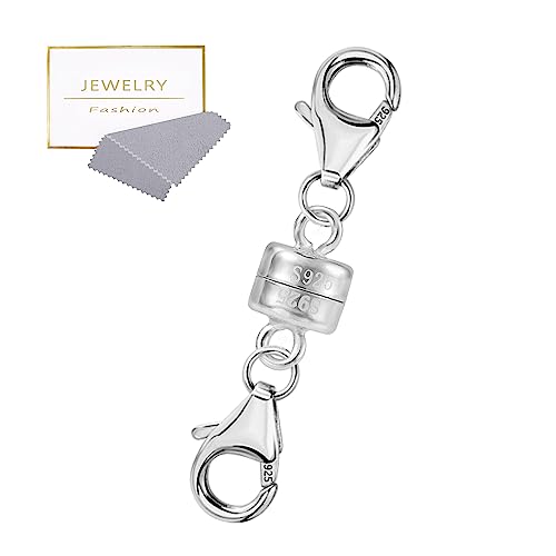 925 Sterling Silver Double Lobster Clasp Magnetic Jewelry Clasps Magnetic Necklace Clasps and Closures Sterling Silver Double Bracelet Necklace Clasp - color: C-White Gold