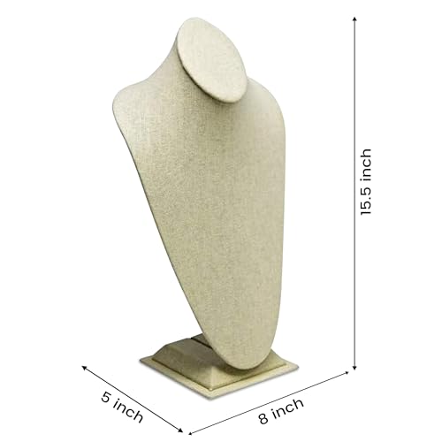 Novel Box Beige Linen Bust Stand Jewelry Necklace Display 8x5x15.5 Inches - Freestanding Travel Necklace Holder Stand - Necklace Mannequin Organizer Stands - Necklace Displays X-Large - color: Beige Linen, size: X-Large