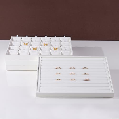 White PU Leather Jewelry Display Tray for Earrings Bracelet Necklace Jewelry Display Flat Tray Catchall - size: 1 Grid