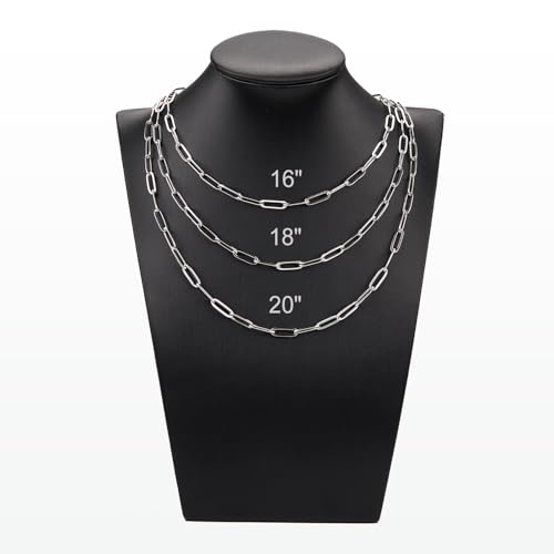 10 Pack Stainless Steel Paperclip Necklace Chains Bulk Classic Men and Women Paperclip Chain Necklace Set - color: Steel Color, size: 16inch (4x12mm)