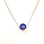 10mm Handmade Lampwork Glass Dark Blue Evil Eye Bead with Real 14kt Gold Filled Fine 0.6mm Chain NECKLACE. Made to your size. - size: 16" 40cm