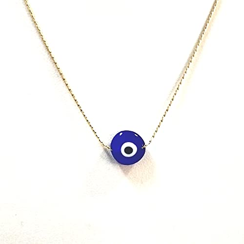 10mm Handmade Lampwork Glass Dark Blue Evil Eye Bead with Real 14kt Gold Filled Fine 0.6mm Chain NECKLACE. Made to your size. - size: 18" 45cm