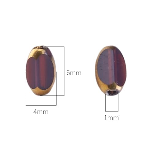 Glass Rice Beads Purple 4x6mm 50pcs Faceted Oval Golden Edge Crystal Loose Beads for DIY Craft Jewelry Making - color: Purple
