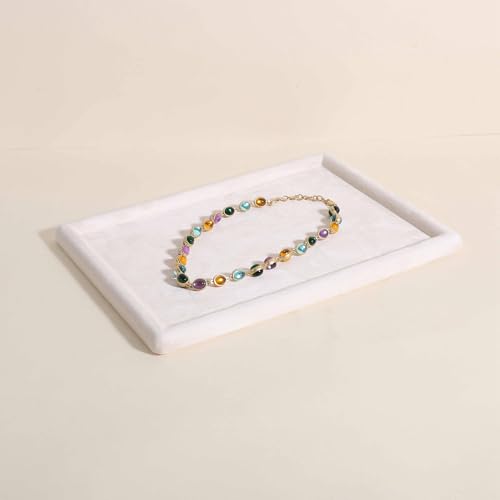 Rectangle Jewelry storage organizer plate, Velvet Jewerly display tray, Empty showcase tray for Necklace Bracelet Ring Earring【Beige-Medium, 11.8 x 8.7 in 】 - color: Beige, size: 11.8 x 8.7 in
