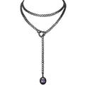 Heart Slip Chain Necklace for Women, 39 Inch Cuban Chain, Removable Heart O-Ring, Crystal Pendant, Adjustable Stainless Steel Y-Necklace - color: Black-Purple
