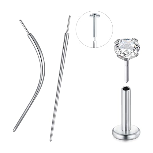 QWALIT Piercing Taper Threadless Insertion Tool - Titanium Labret Pin 16g, 18g, 20g - color: A2 - Titanium 2 Style 18g