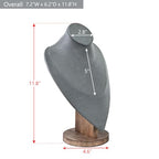 MOOCA 2 Pcs Set Necklace Chain Jewelry Display Holder, Jewelry Stand, Necklaces Display Mannequin Bust Stand, Wood Sturdy Base, Grey Suede with Walnut Base - color: 2-Pcs Grey Suede with Walnut Base