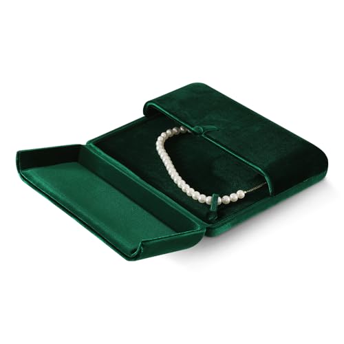 Resilient Velvet Large Necklace Box, Jewelry Organizer for Women Girls Bridal, Anti-Tangle Pendant Necklace Storage Case for Home Wedding Proposal Engagement Retail Display (Emerald Green) - color: Emerald Green, size: Large Necklace Box