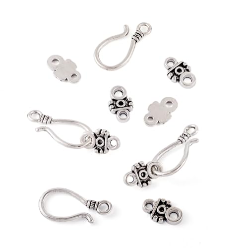 Craftdady 20 Sets Antique Silver S Hook Eye Clasps Tibetan Metal Toggle Clasps Closure End Clasps for Bracelet Necklace Jewelry Making - color: Antique Silver, 24x11mm