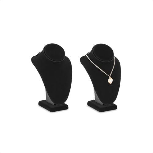 MOOCA 2-Piece Black Velvet Necklace Bust Display Set - Adjustable Hook - Jewelry Mannequin Stand for Necklaces & Chains up to 16-6 1/4 in H - color: Black Velvet