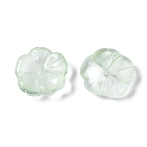 KISSITTY 100pcs Flower Glass Beads Light Green Crystal Aesthetic Flowers Drilled Bead Caps Charm Spacers for DIY Necklaces Earrings Bracelets Jewelry Craft Making for Women - color: Light Green