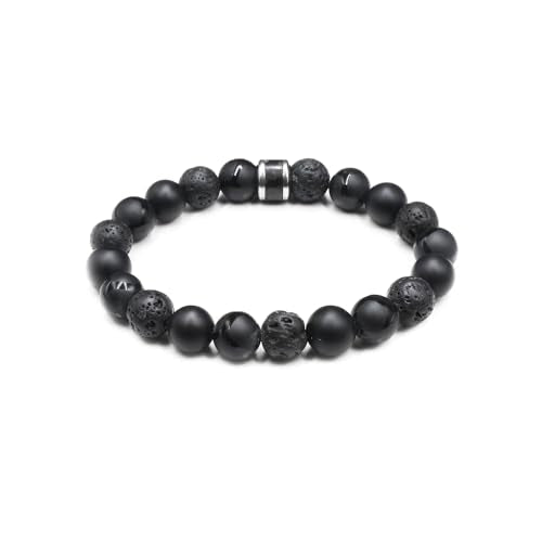 Kartini Studio Men's Bracelet, Black Onyx and Lava Stone Beads Bracelet, Men's Quality Bead Jewelry