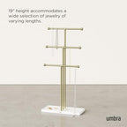 Umbra Trigem Hanging Jewelry Organizer Tiered Tabletop Free Standing Necklace Holder Display, White/Gold