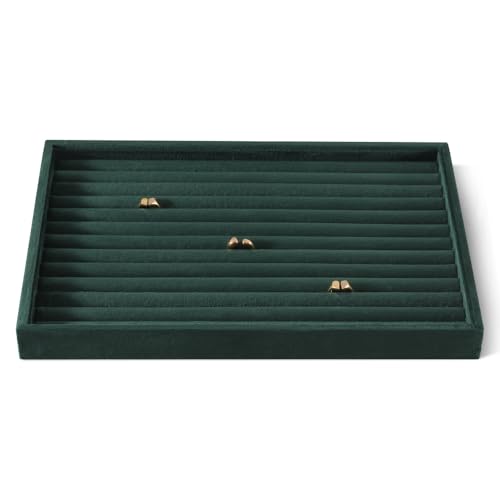 Velvet Ring Display Tray, Stackable Muilt Slot Rings Ear Stud Storage Tray, Drawer Insert Jewelry Accessories Organizers Plate (Green) - color: Green, size: Multi-Slot Ring Tray