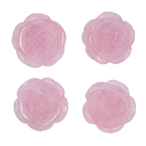4PCS Hand Carved Natural Crystal Rose Flower Figurines Decor Set Drilled Flower Stone Kit for DIY, Jewelry Making, Rose Quartz