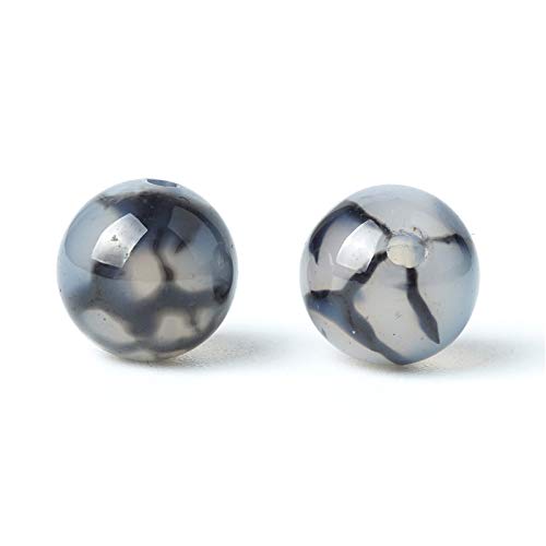 100Pcs Natural Stone 6mm Black Dragon Vein Agate Round Loose Gemstone Energy Healing Beads Hole Size 1mm DIY Smooth Beads for Bracelet Necklace Earrings Jewelry Making - color: Black Dragon Vein Agate, size: 6mm