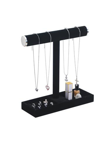 Multi-Use Jewelry Holder Stand, Necklace Bracelet Ring Organizer Stand, Scrunchie Watches Velvet Jewelry Holder Stand With Tray for Women Girls Home Use(Black with Lid) - color: Black+Lid