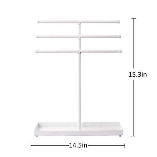 AUTODECO Jewelry Organizer Stand 3 Tier Tabletop Bracelet Rings Watches Necklace Display with Tray Great for Women White - color: Xy011-white