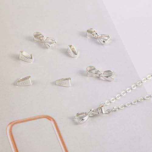 Pendant Clasp, 8Pcs 925 Sterling Silver Bails for Jewelry Making, Slider Necklace Pendant Connectors Charms Pinch Clip Pendant Clasp with Open Loop, Sterling Silver Jewelry Findings Making Supplies - color: 8PcsB