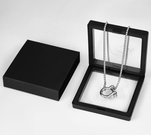 18K Gold Plated Buckle Necklace with Heavy Screw Anchor Shackle Wheat Chain Two Tone Carabiner 17.7 Inch Stainless Steel Foxtail Chain - color: Silver