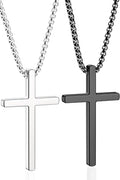 Romass 2 Pcs Cross Necklace for Men Boys,Stainless Steel Pendants Silver Black Gold Crosses Chain Jewelry Gifts Box 16-30 inches - size: 22 in, style: 2Pcs(silver+black) 1.7 "* 1.0'' pendant