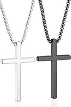 Romass 2 Pcs Cross Necklace for Men Boys,Stainless Steel Pendants Silver Black Gold Crosses Chain Jewelry Gifts Box 16-30 inches - size: 22 in, style: 2Pcs(silver+black) 1.7 "* 1.0'' pendant