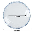 13" Charger Plates - Set of 24 - Blue Round Acrylic Disposable Chargers with Beaded Rim, Ideal for Dinner Party Wedding Bulk Events - color: Blue, size: 13" Charger Plate, 24 Pack