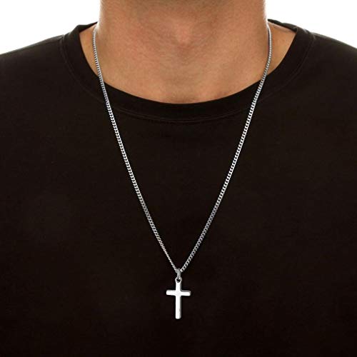 Joxevyia Cross Necklace for 14K Gold Filled Stainless Steel Small Cross Pendant with Cuban Chain Necklace Simple Faith Jewelry Christmas Gift for Men Women 16-24 Inches - size: 24 inches, style: small silver cross necklace