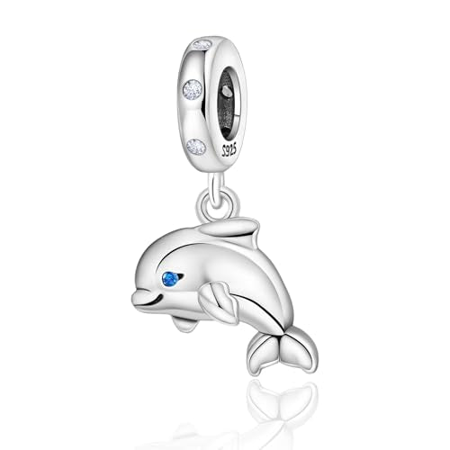 925 sterling silver Bead Charm for Pandora bracelets and Necklaces - Cute Heart Animal Ocean Pendant Bead Charms with Cubic Zirconia Mother's Day Jewelry Making DIY Gifts for Women Wife/Girlfriend - color: Little Dolphin Pendant Charm