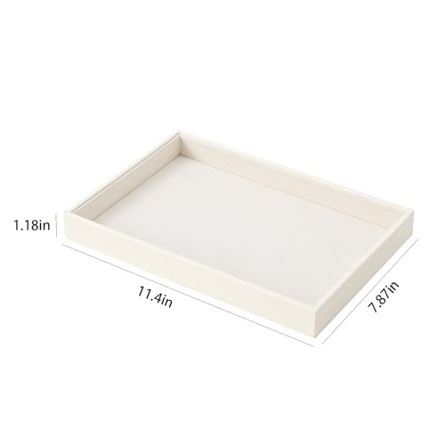 Stackable Jewelry Organizer Tray For Drawers,White Leather Small Earring Storage Tray,Bracelet And Necklace Display Box,Jewelry Ring Display Case (Creamy White Blank Trays) - style: Creamy White Blank Trays