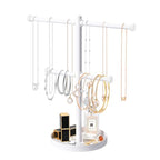 bodkar Necklace Holder Organizer Stand,2-Tier Sturdy Metal Jewelry Stand with Round Tray for Bracelet Bangles Holder Display,12.9" Tall for Long Necklace - color: White