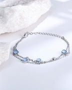 Rhinestone Birthstone Blue Bracelet for Women, Adjustable Silver Plated Chain Bracelet with Lobster Clasp and Extension, Dainty March Birthstone Link Bracelet Gift for Birthday or Anniversary Christmas Jewelry