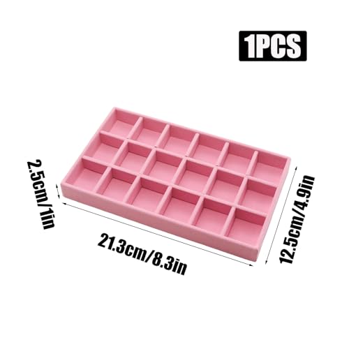 Velvet Jewelry Organizer Trays Pink Stackable Jewelry Storage Display Tray with Removable Dividers, 18 Grids - color: Pink