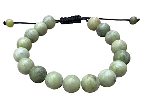 GAF TREASURES Grade A ++ Gemstone Round Bead Adjustable Bracelet 10mm, Genuine Crystal Bead Bracelet, Gift for Men & Women - color: Chinese Jade