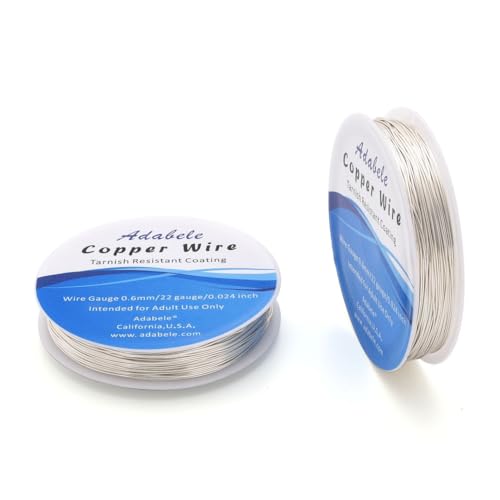 Adabele 249 Feet Premium Tarnish Resistant Round Jewelry Wire Copper Beading Wire Spool Bulk (0.6mm/22 Gauge) Sterling Silver Plated for DIY Craft Jewelry Making BF285-6 - color: Silver, size: 0.6mm (22 Gauge) Wire - 2 Rolls
