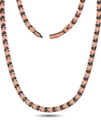Feraco Copper Necklace for Men Women, 99.99% Pure Copper Magnetic Chains with 3500 Gauss Ultra Strength Neodymium Magnets, Adjustable Jewelry Gift with Sizing Tool - style: Smooth Wave