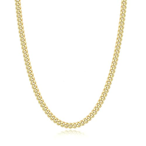 Avotto 3/5mm 14K Gold/Silver Plated Cuban Chain for Men Boys, Stainless Steel Cuban Link Chain for Men Boys Sturdy Non-Fading Necklace Jewelry Gifts 14/16/18/20/22/24Inch - color: 5mm-gold, size: 18 inch (45cm)Average Length for Boys